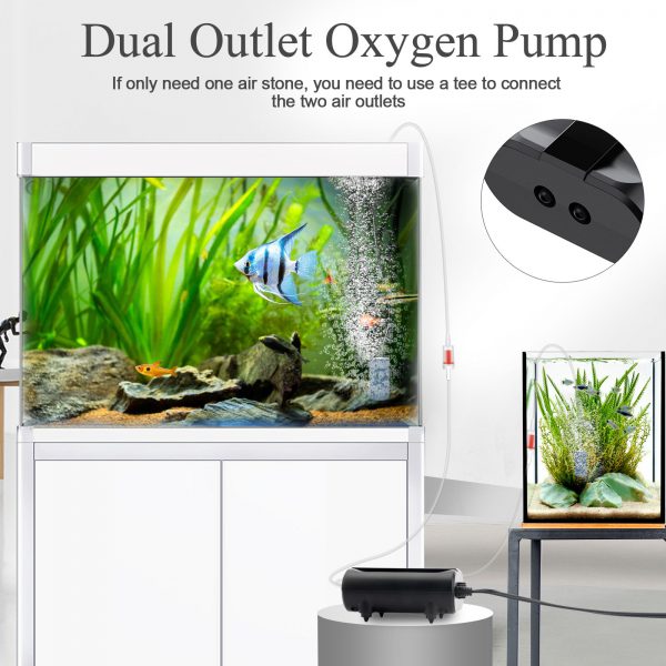 Aquarium Air Pump 2 Outlet, 5W Quiet Oxygen Pump Fish Tank Aerator Pump  with Air Tube Air Stone, for Fish Tank 
